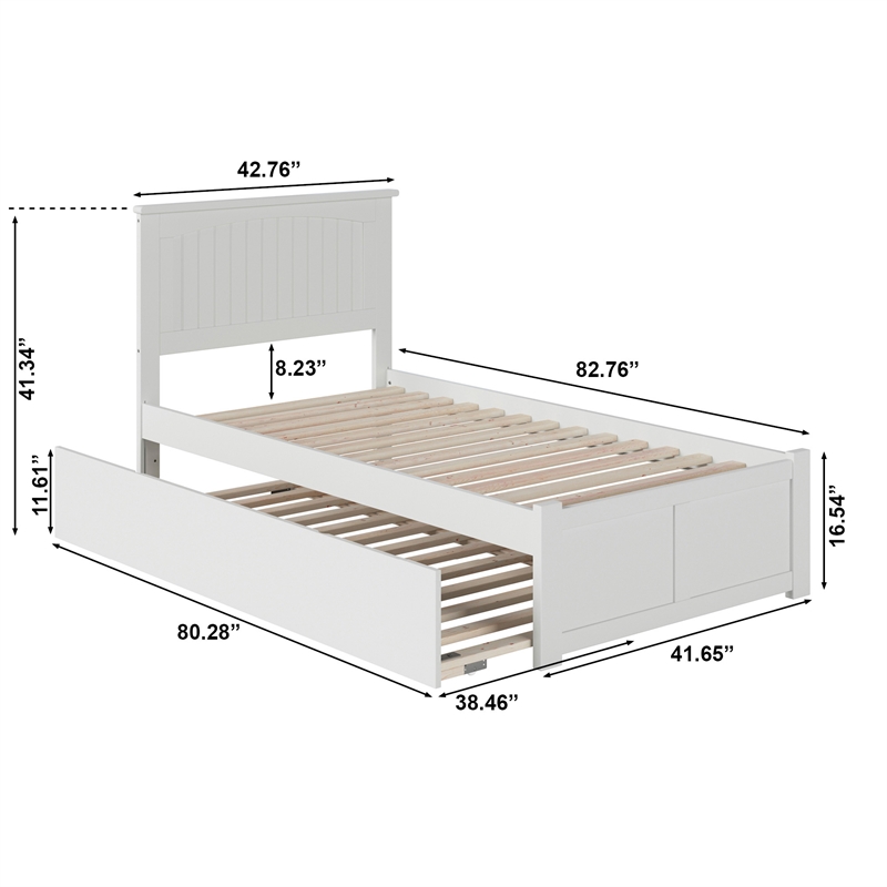 Nantucket Twin XL Wood Platform Bed with Footboard and Twin XL Trundle in White