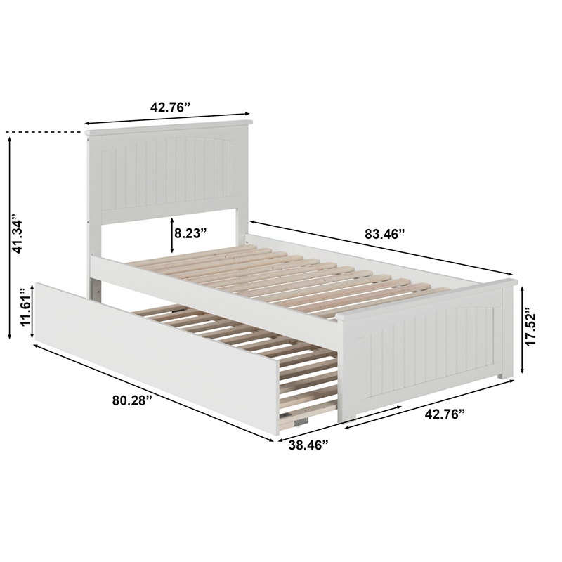 Nantucket Twin XL Platform Bed with Matching Footboard and TXL Trundle in White