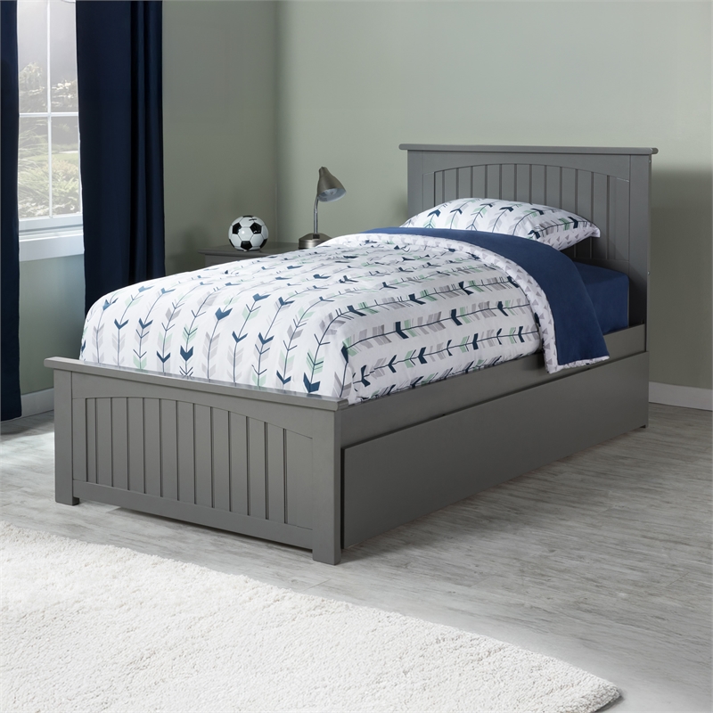 Nantucket Twin XL Platform Bed with Matching Footboard and TXL Trundle in Grey