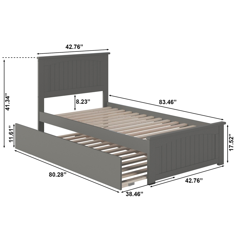 Nantucket Twin XL Platform Bed with Matching Footboard and TXL Trundle in Grey