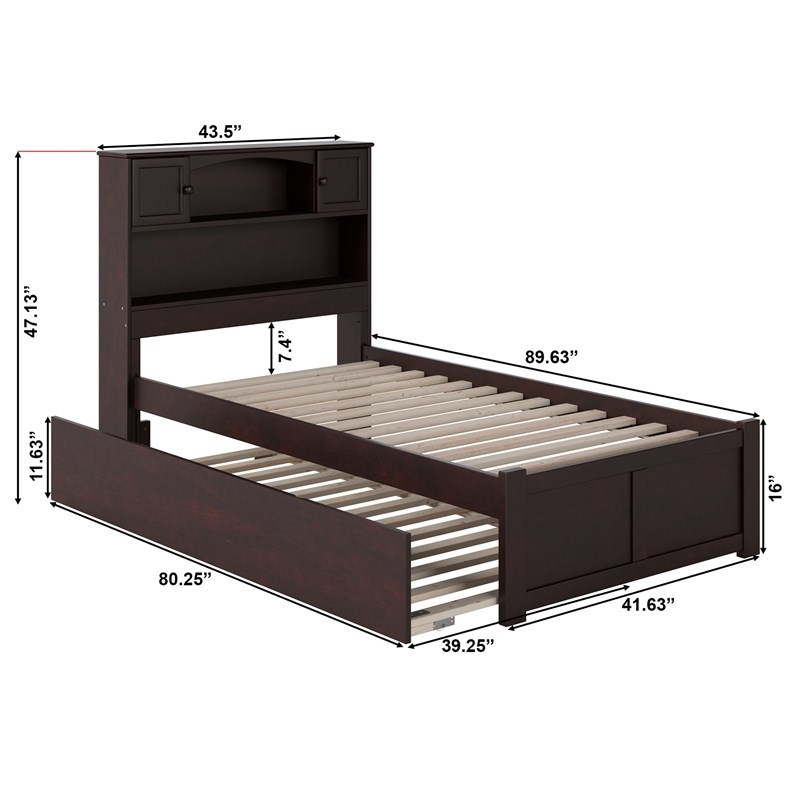 AFI Newport Twin XL Solid Wood Bed with Twin XL Trundle in Espresso