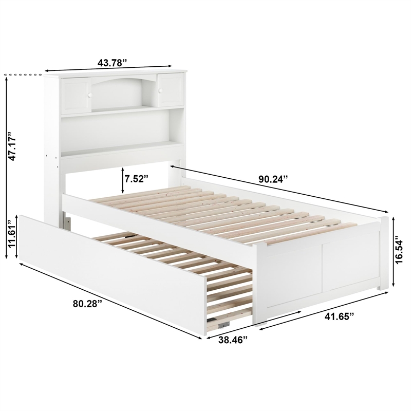 AFI Newport Twin XL Solid Wood Bed with Twin XL Trundle in White
