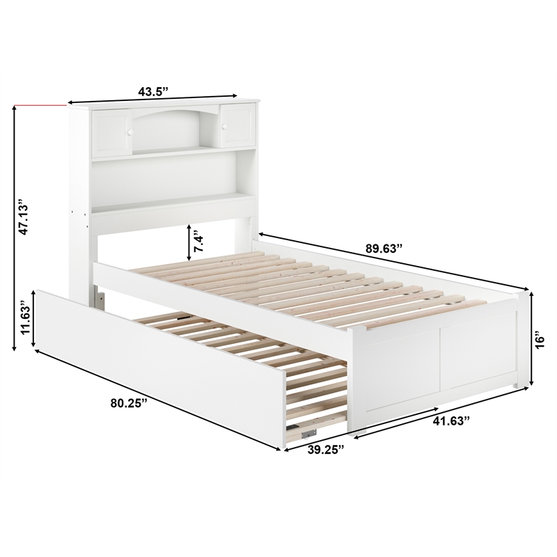 AFI Newport Twin XL Solid Wood Bed with Twin XL Trundle in White