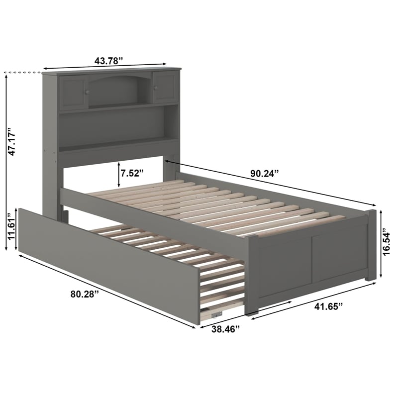 AFI Newport Twin XL Solid Wood Bed with Twin XL Trundle in Grey