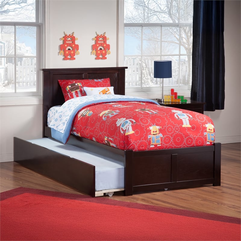 Madison Twin XL Wood Platform Bed with Footboard and Twin XL Trundle in Espresso