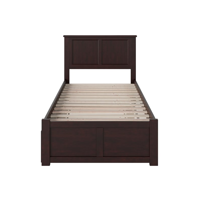 Madison Twin XL Wood Platform Bed with Footboard and Twin XL Trundle in Espresso
