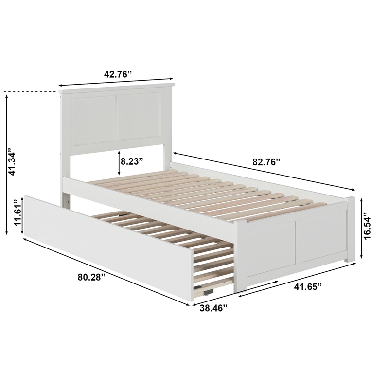 Madison Twin XL Wood Platform Bed with Footboard and Twin XL Trundle in White