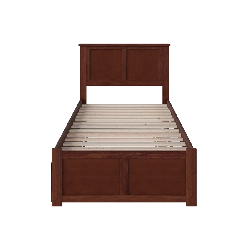 Madison Twin XL Wood Platform Bed with Footboard and Twin XL Trundle in Walnut