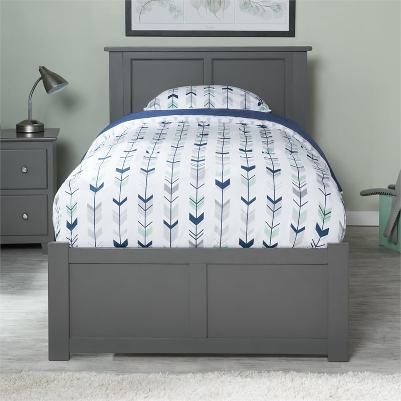 Madison Twin XL Wood Platform Bed with Footboard and Twin XL Trundle in Grey