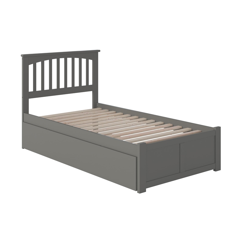 Mission Twin XL Wood Platform Bed with Footboard and Twin XL Trundle in Grey
