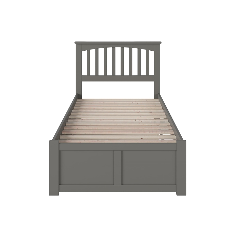 Mission Twin XL Wood Platform Bed with Footboard and Twin XL Trundle in Grey