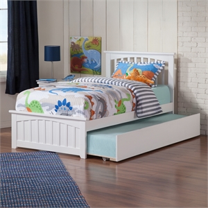 Mission Twin XL Platform Bed with Matching Footboard & Twin XL Trundle in White