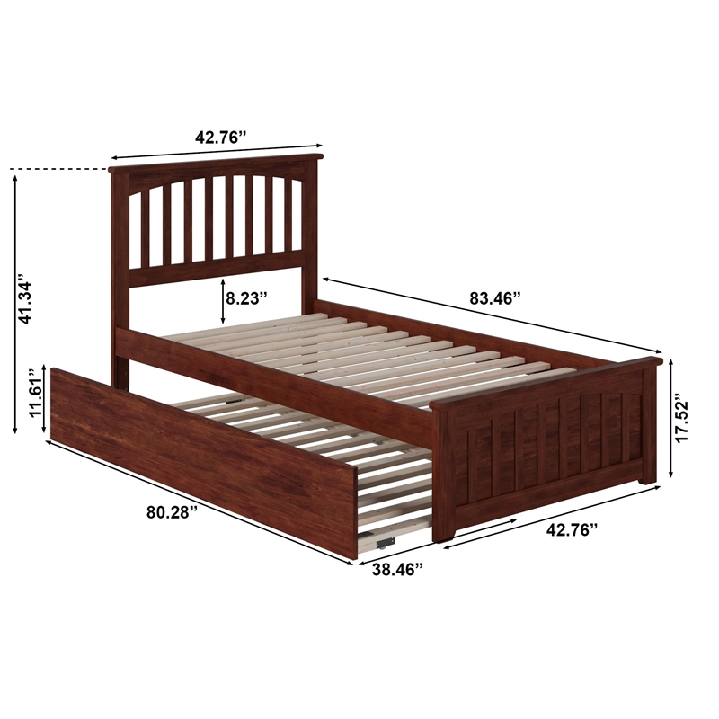 Mission Twin XL Platform Bed with Matching Footboard & Twin XL Trundle in Walnut