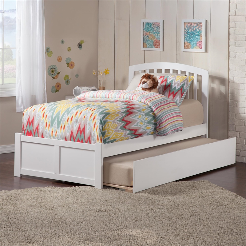 Richmond Twin XL Wood Platform Bed with Footboard & Trundle in White