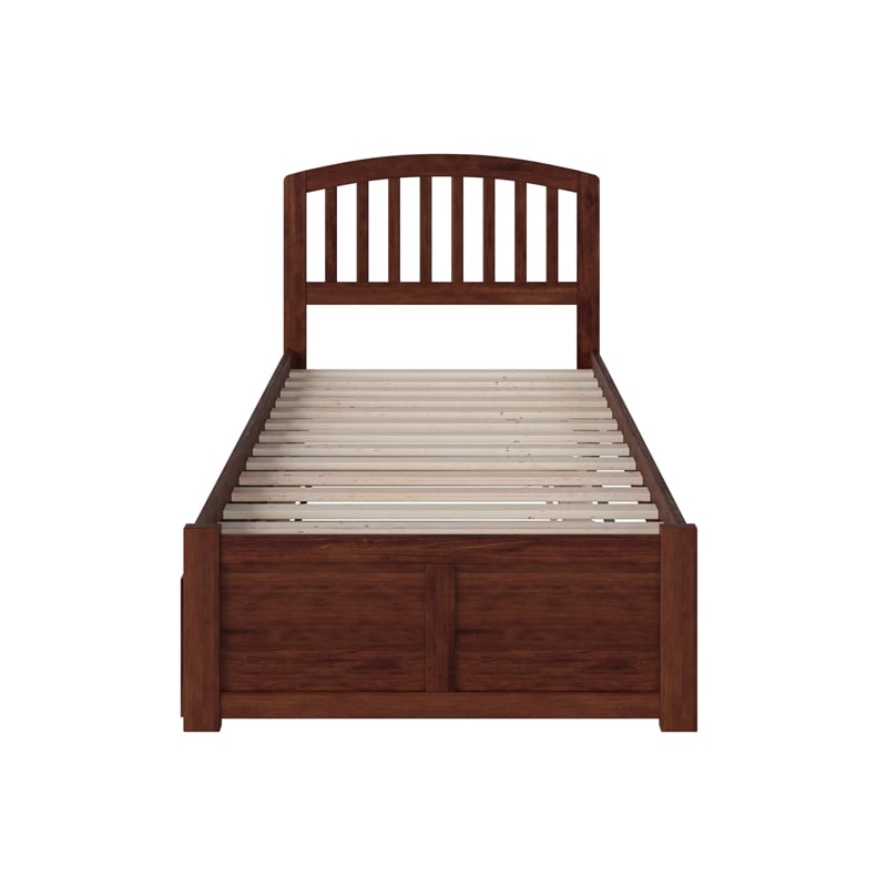 Richmond Twin XL Wood Platform Bed with Footboard & Trundle in Walnut
