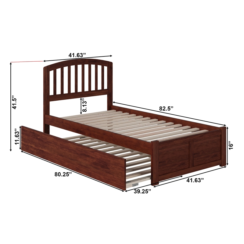 AFI Richmond Twin XL Solid Wood Bed with Twin XL Trundle in Walnut