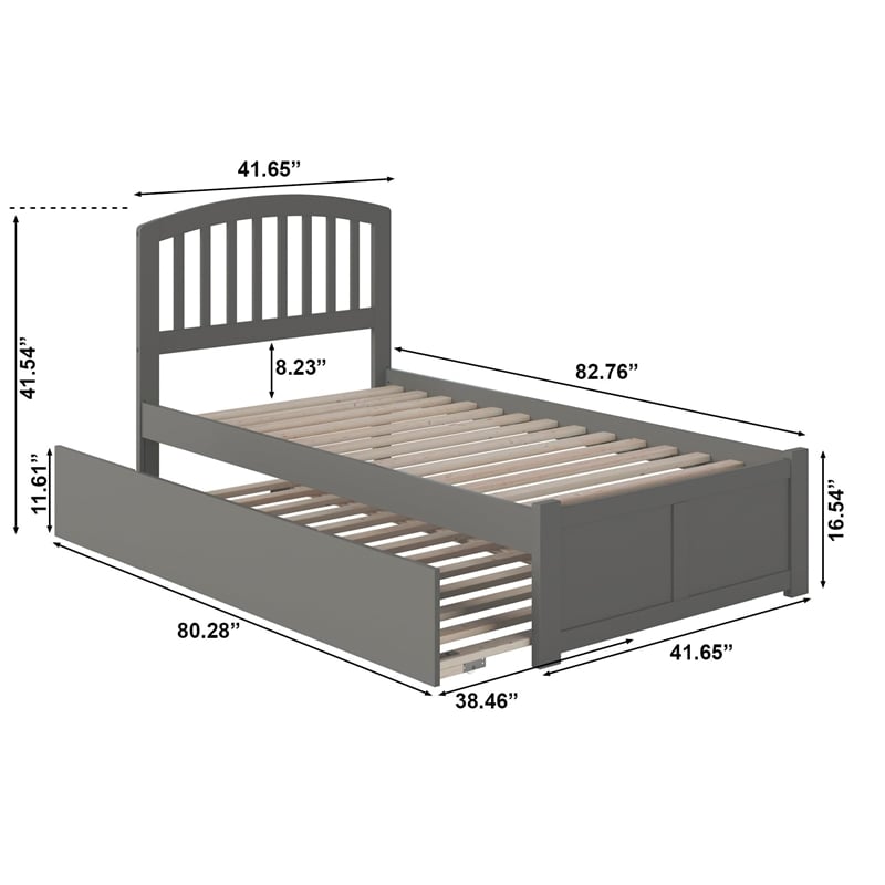 Richmond Twin XL Wood Platform Bed with Footboard & Trundle in Grey