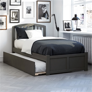 Richmond Twin XL Wood Platform Bed with Footboard & Trundle in Grey