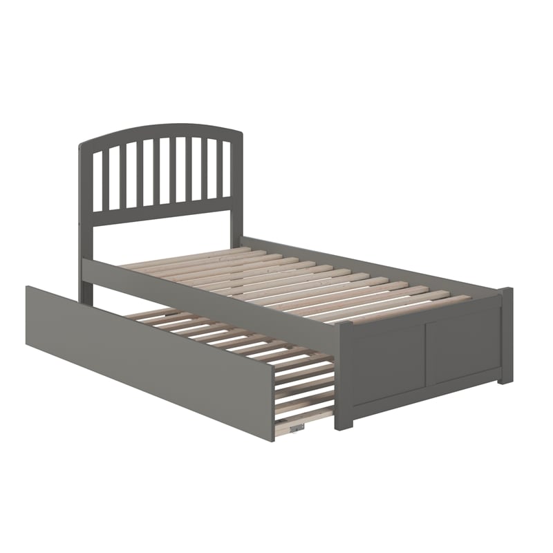 Richmond Twin XL Wood Platform Bed with Footboard & Trundle in Grey