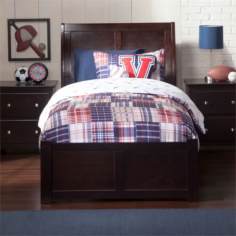 Portland Twin XL Wood Platform Bed with Footboard & Twin XL Trundle in Espresso