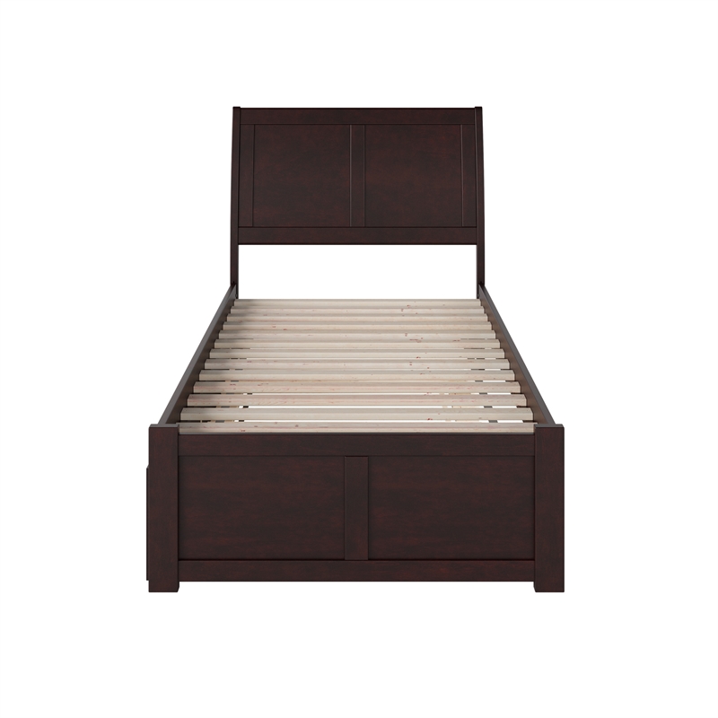 Portland Twin XL Wood Platform Bed with Footboard & Twin XL Trundle in Espresso