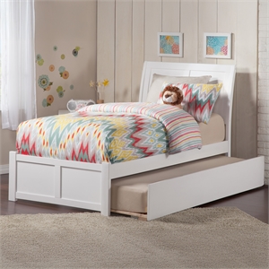 Portland Twin XL Wood Platform Bed with Footboard & Twin XL Trundle in White