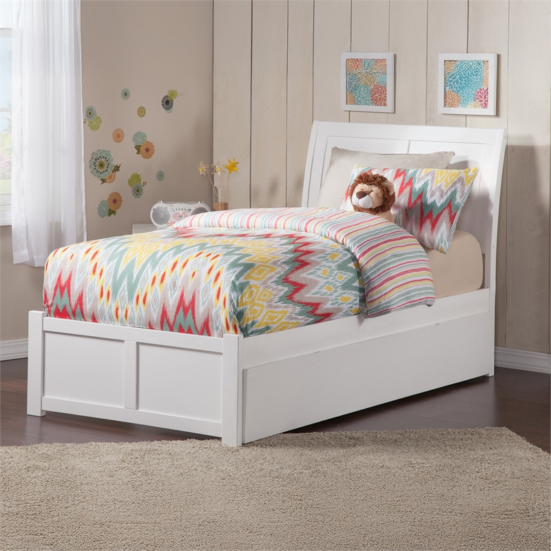 Portland Twin XL Wood Platform Bed with Footboard & Twin XL Trundle in White