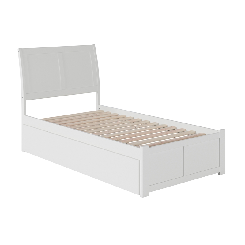 Portland Twin XL Wood Platform Bed with Footboard & Twin XL Trundle in White