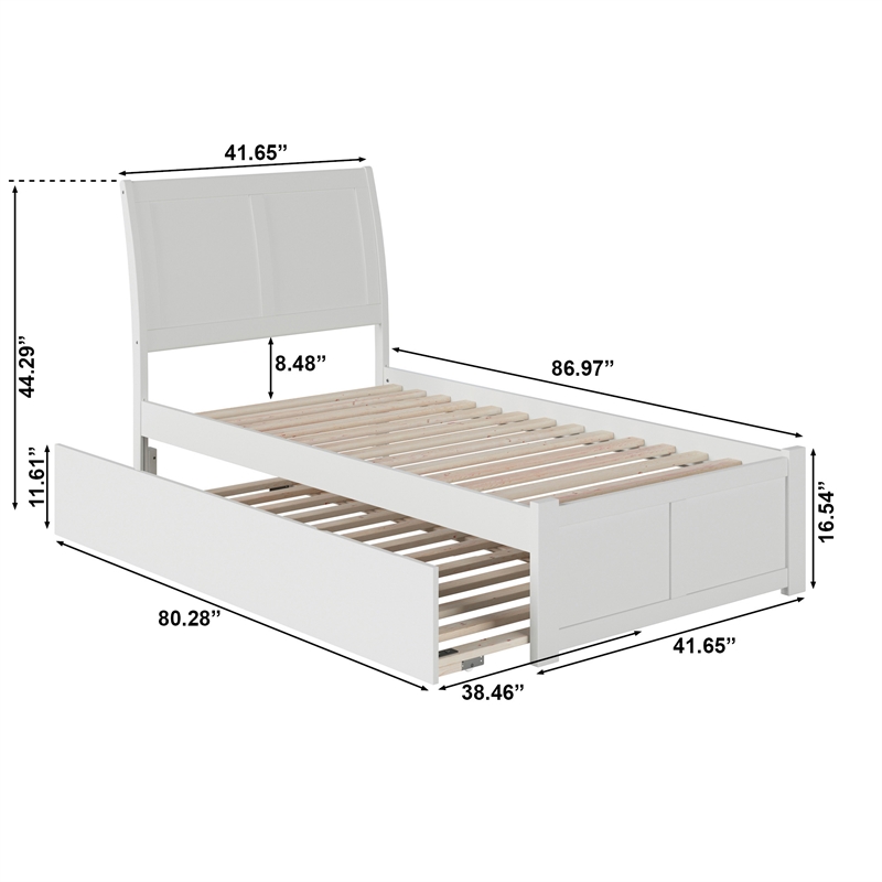 Portland Twin XL Wood Platform Bed with Footboard & Twin XL Trundle in White
