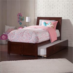 Portland Twin XL Wood Platform Bed with Footboard & Twin XL Trundle in Walnut