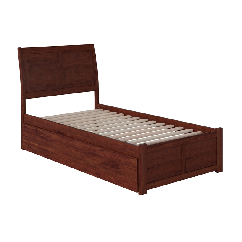 Portland Twin XL Wood Platform Bed with Footboard & Twin XL Trundle in Walnut