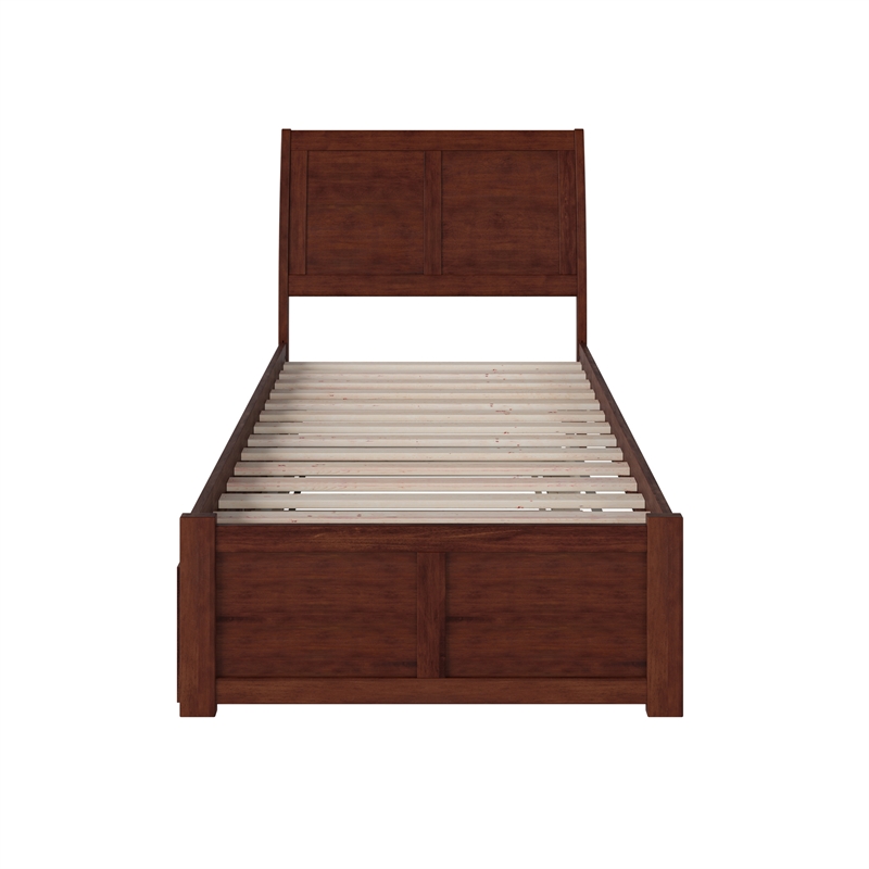 Portland Twin XL Wood Platform Bed with Footboard & Twin XL Trundle in Walnut