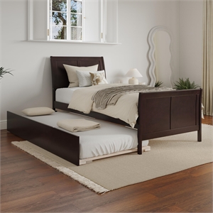 Portland Twin XL Wood Platform Bed with Matching Footboard & Trundle in Espresso