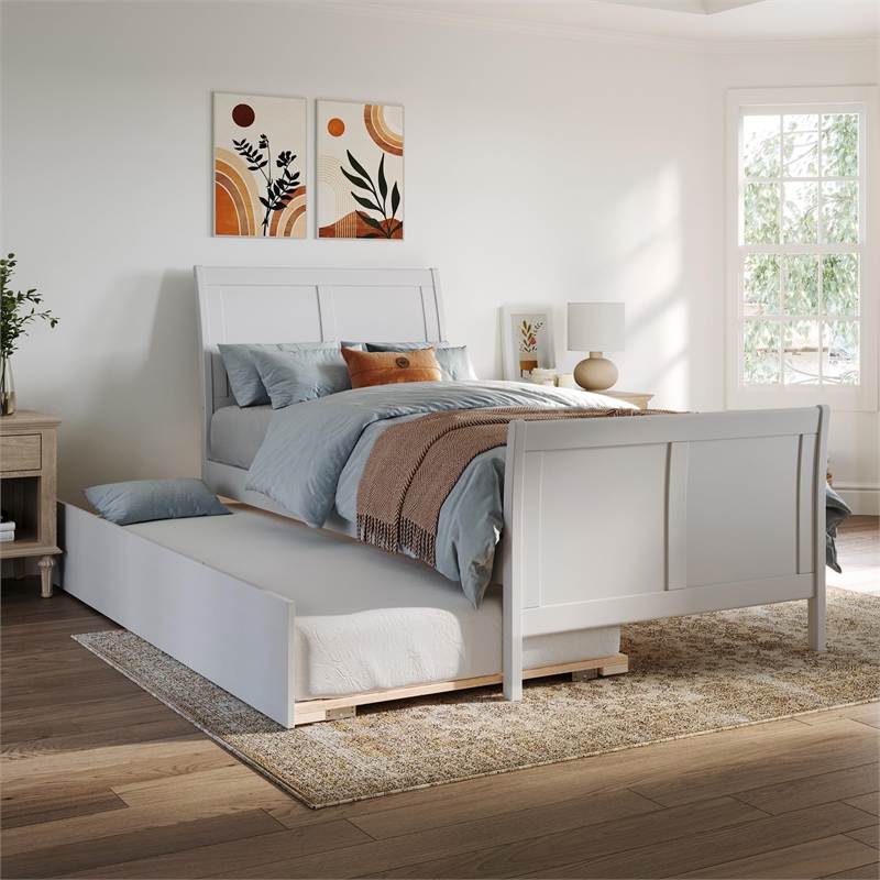 Portland Twin XL Wood Platform Bed with Matching Footboard & Trundle in White