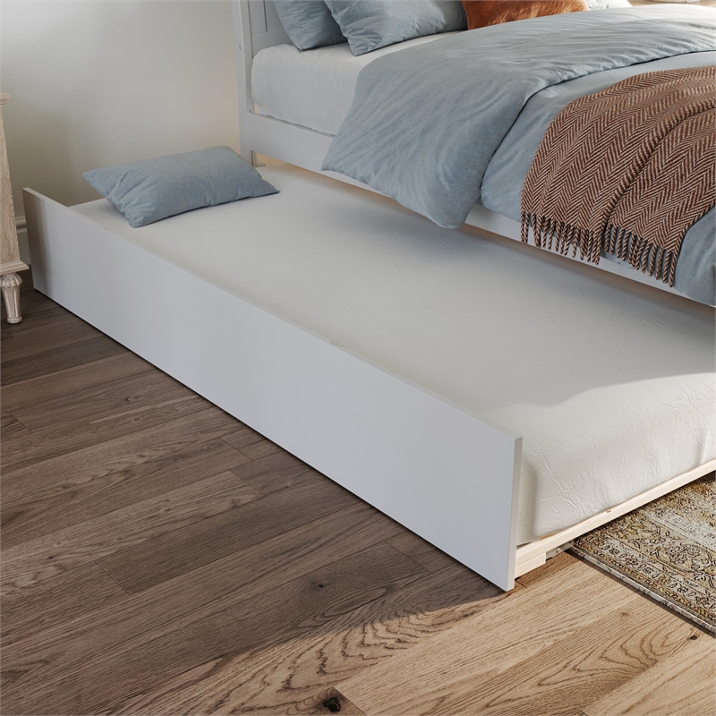 Portland Twin XL Wood Platform Bed with Matching Footboard & Trundle in White