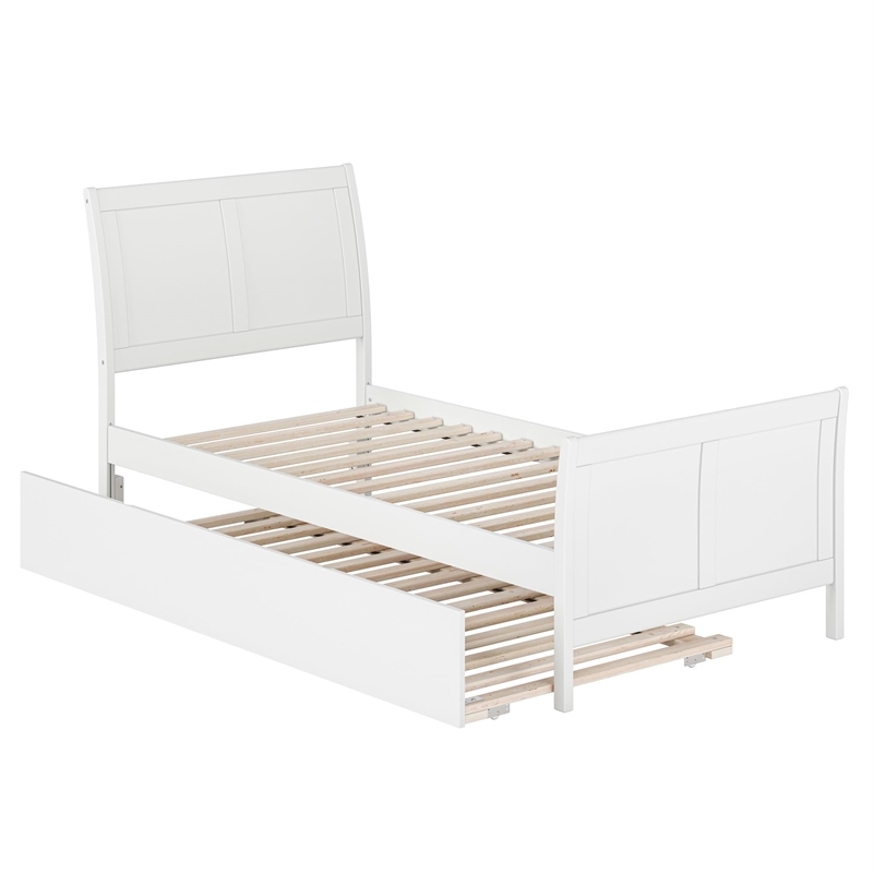 Portland Twin XL Wood Platform Bed with Matching Footboard & Trundle in White