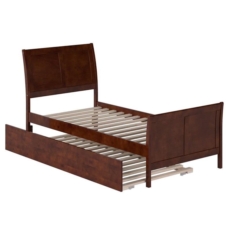 Portland Twin XL Wood Platform Bed with Matching Footboard & Trundle in Walnut