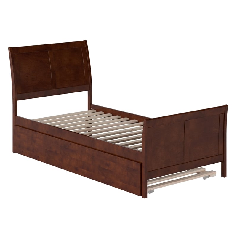 Portland Twin XL Wood Platform Bed with Matching Footboard & Trundle in Walnut