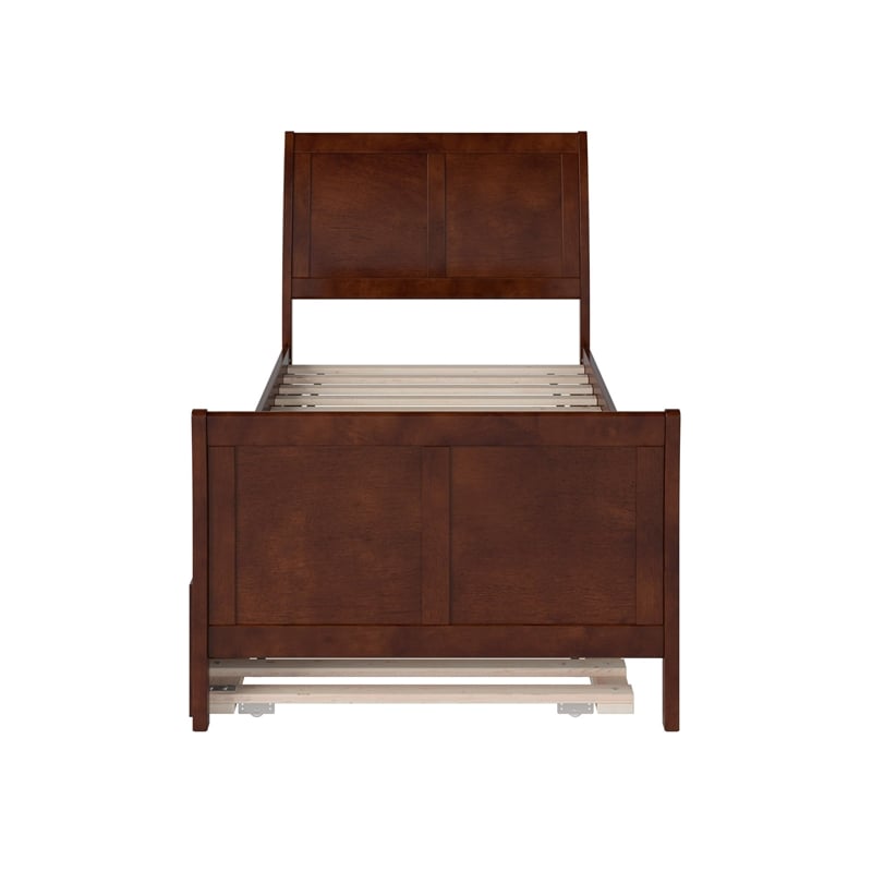 Portland Twin XL Wood Platform Bed with Matching Footboard & Trundle in Walnut