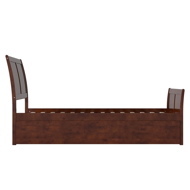 Portland Twin XL Wood Platform Bed with Matching Footboard & Trundle in Walnut