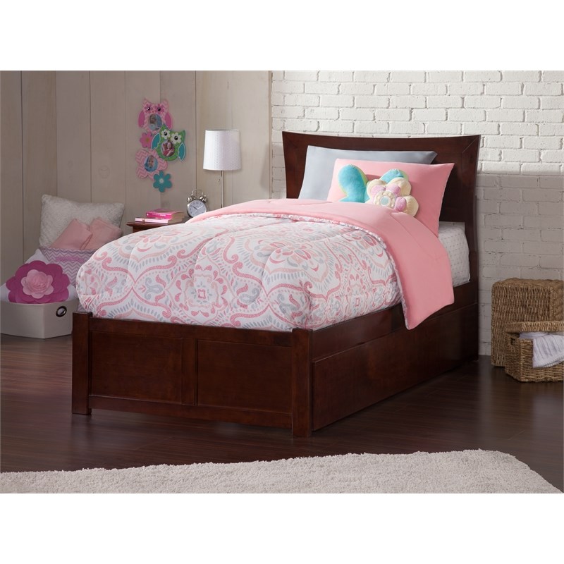 AFI Metro Twin XL Solid Wood Bed with Twin XL Trundle in Walnut