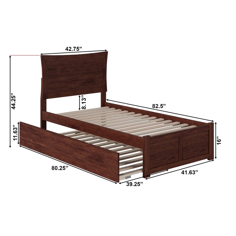 AFI Metro Twin XL Solid Wood Bed with Twin XL Trundle in Walnut