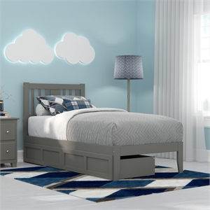 AFI Tahoe Twin Solid Wood Platform Bed with 2 Drawers in Grey