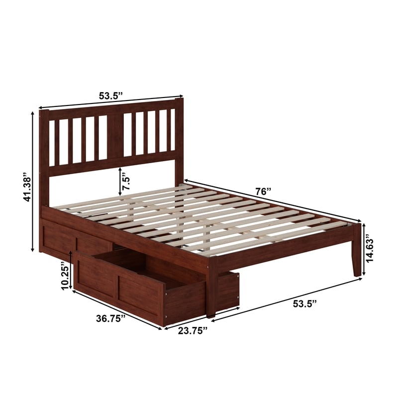 AFI Tahoe Full Storage Solid Wood Bed with USB Turbo Charger in Walnut