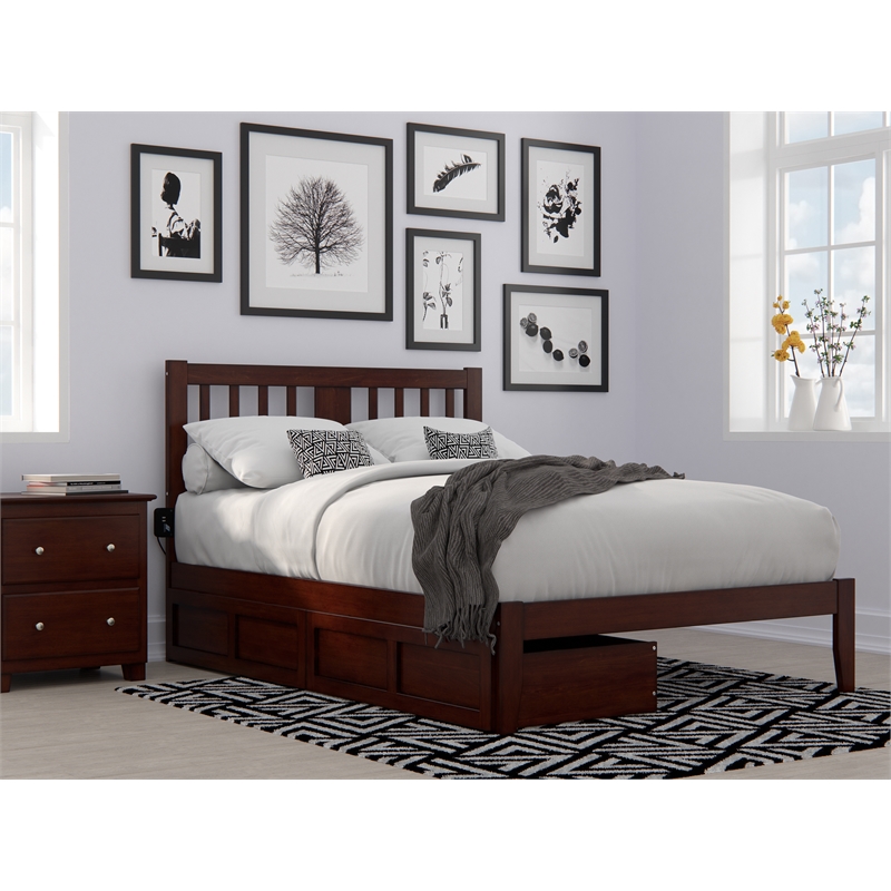 AFI Tahoe Full Storage Solid Wood Bed with USB Turbo Charger in Walnut