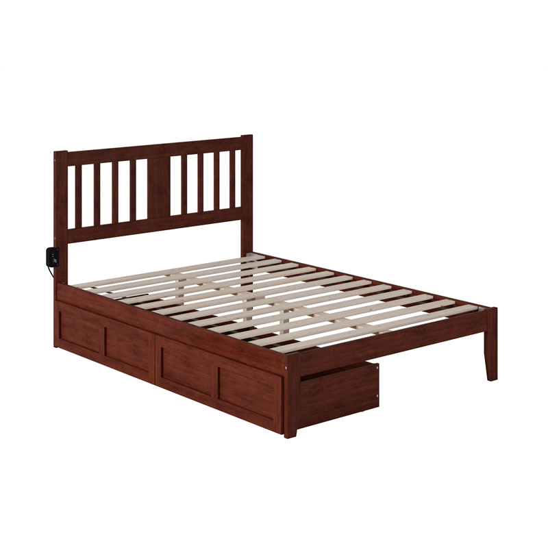 AFI Tahoe Full Storage Solid Wood Bed with USB Turbo Charger in Walnut