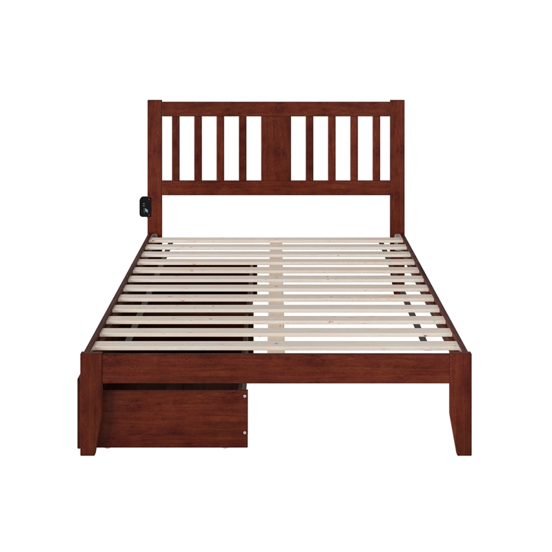 AFI Tahoe Full Storage Solid Wood Bed with USB Turbo Charger in Walnut