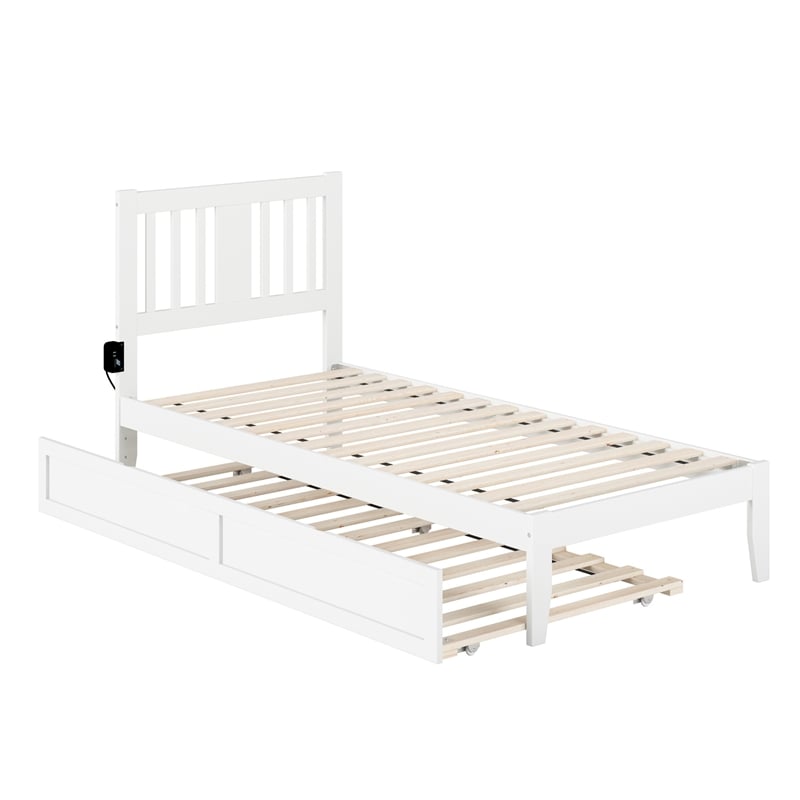 AFI Tahoe Twin XL Solid Wood Bed and Twin XL Trundle with USB Charger in White