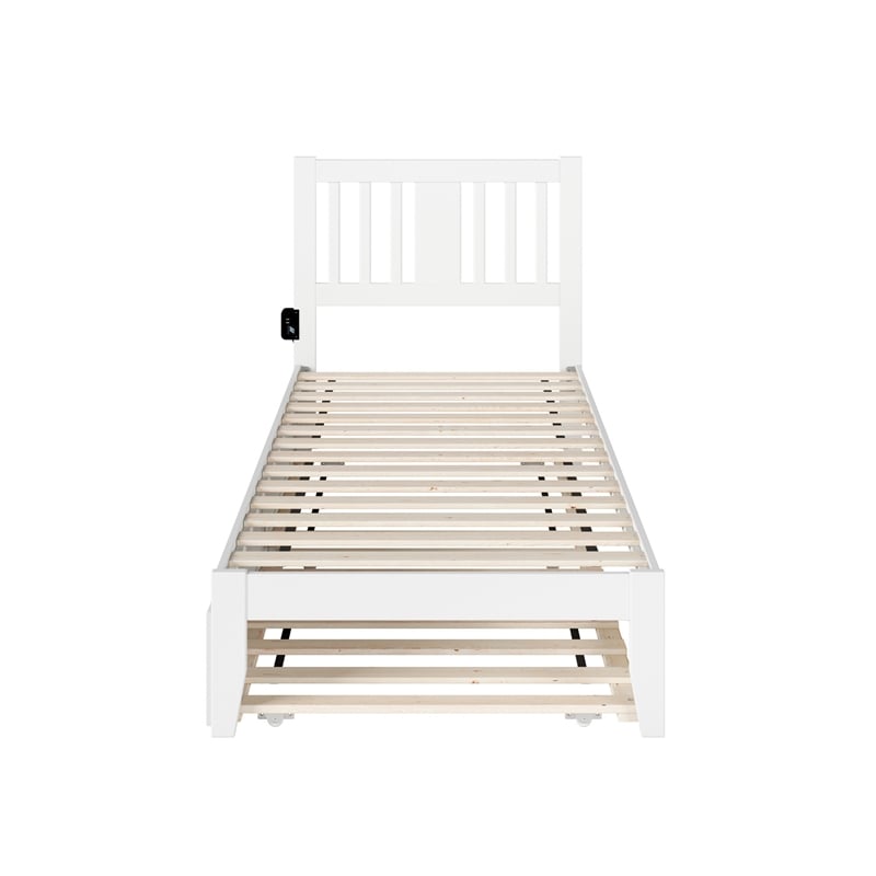 AFI Tahoe Twin XL Solid Wood Bed and Twin XL Trundle with USB Charger in White