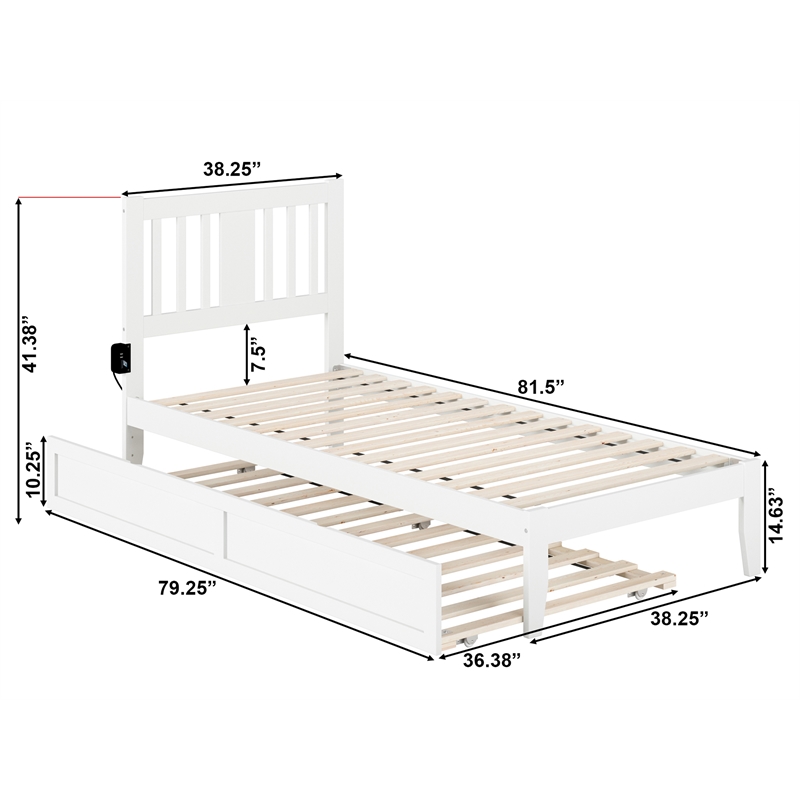 AFI Tahoe Twin XL Solid Wood Bed and Twin XL Trundle with USB Charger in White